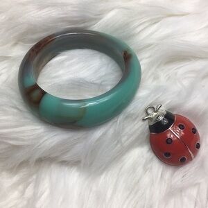 Lucite, faux turquoise pattern, bangle, GUC, 11”